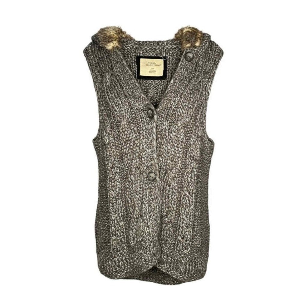 Natural Reflections Ladies size M Hoodie Sweater Vest w/Faux Fur Trim Button-Up
